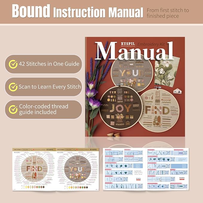 ETSPIL Embroidery Kit for Adults, 42 Stitches, 4K Video, Storage Bag | Stamped - Image 6