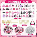 Tondiamo 2823 Pcs Pink Halloween Bead Keychain DIY Craft Making Kit Key Ring - Image 2