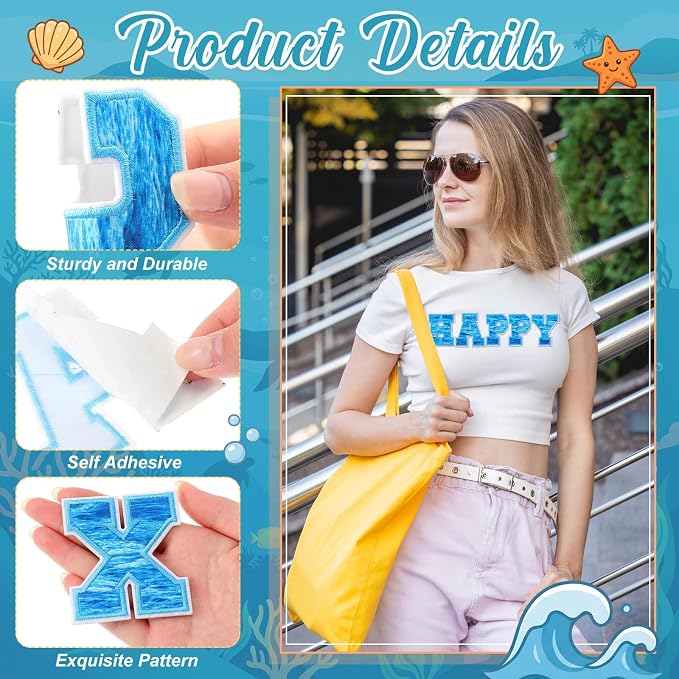 WILLBOND 52 Pcs Summer Letter Patches Ocean Beach Self Adhesive Iron on - Image 3