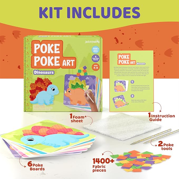 jackinthebox Poke Poke Art – Dinosaurs Theme, Mess-Free Fabric Art and Craft - Image 2