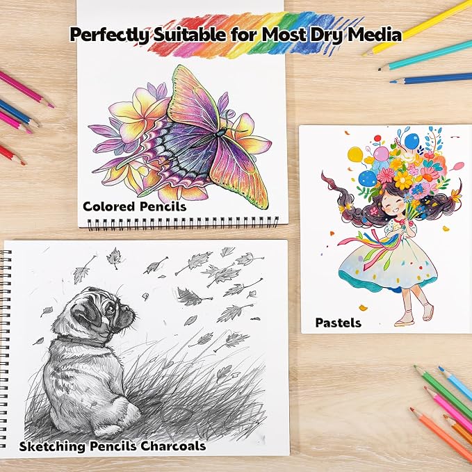 12 Pack Sketch Books, 9 x 12 Inch Sketchbook, 68lb/100gsm Spiral Bound Sketch - Image 5