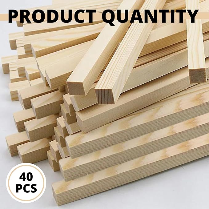 40PCS Square Basswood Dowel Rods 12 Inch – Unfinished Wood Dowels 3/8 Inch x 12 - Image 3