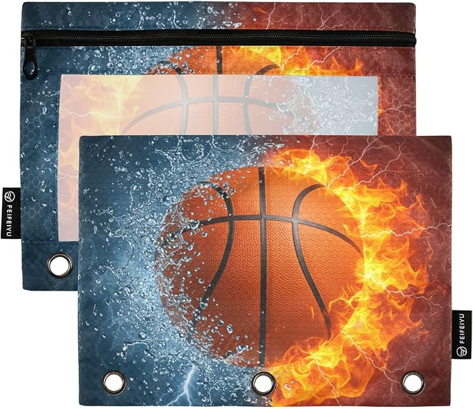 Basketball Ball Pencil Pouch for 3 Ring Binder, 2 Pack Waterproof Pencil Bags by BOENLE-WELCOMEYOURCOMING