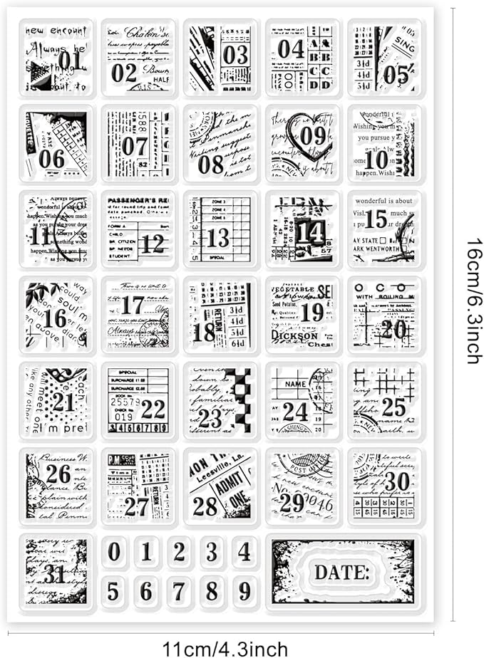 GLOBLELAND Vintage Date Clear Stamps Retro Number Text Background Silicone - Image 6