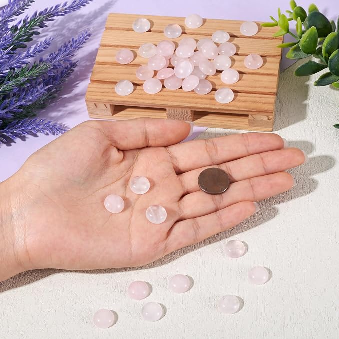 FASHEWELRY 50Pcs Natural Rose Quartz Cabochons Flat Back Gemstone Cabochons - Image 4