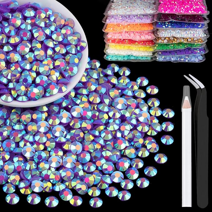 5000pcs 3mm Resin Rhinestones Bulk, Dark Purple AB Flatback Round Jelly by BELLEBOOST