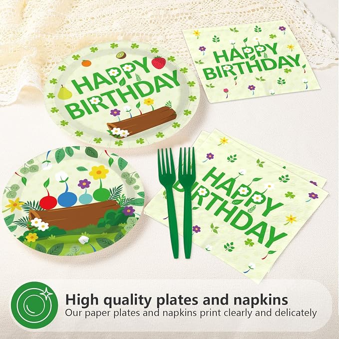 96 Pcs Plant Gaming Birthday Party Decoration Cartoon Wildflowers Plates and - Image 4