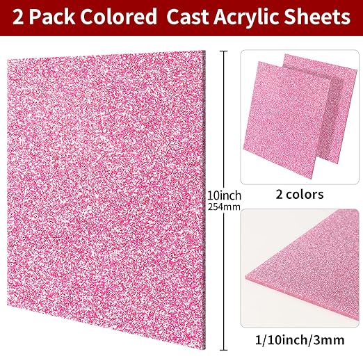 2 PCS 10 x 10 inch Glitter Colored Plexiglass Acrylic Sheets - Image 2