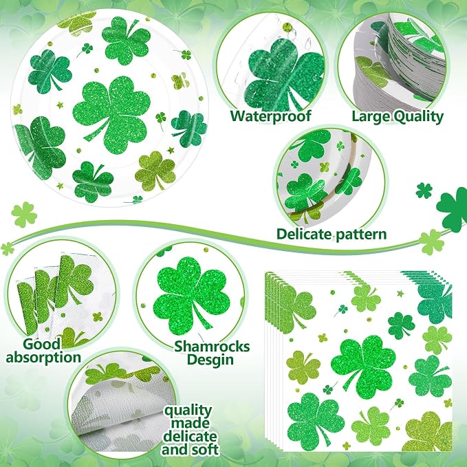 Pickmesh 400 Pcs St. Patrick's Day Party Plates and Napkin Decoration Lucky - Image 3