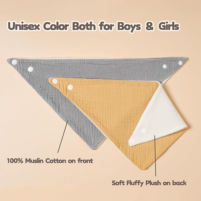 Susurration Muslin Baby Drool Bibs 6Pack Soft Triangular Adjustable Baby Bandana Bibs for Unisex Baby Girls & Boys