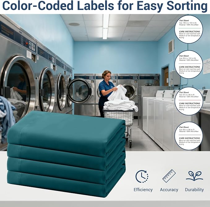 Bulk Queen Flat Sheets Only, 6 Pack Quick Sort Top Bed Sheet, Color-Coded Label - Image 4