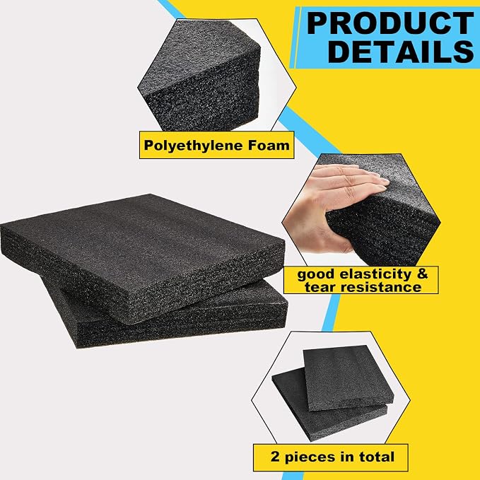Treela 2 Pcs Customizable Polyethylene Foam Sheets 16x12x2" Black Thick - Image 3