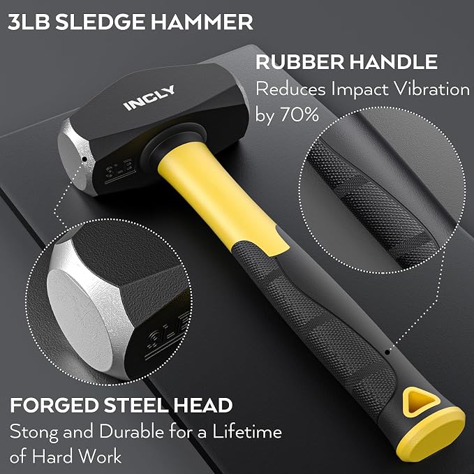 INCLY 8PCS Geology Rock Pick Equipment Kit, 3lb Sledge & 32oz Rock Hammer - Image 4
