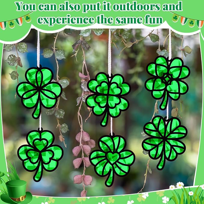 32 Sets St Patricks Day Suncatchers Craft Kit DIY shamrock Window Stained Glass - Image 3