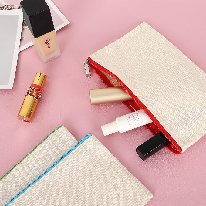 12 Pieces Cotton Canvas Makeup Bag, Blank DIY Craft Bag - Image 3
