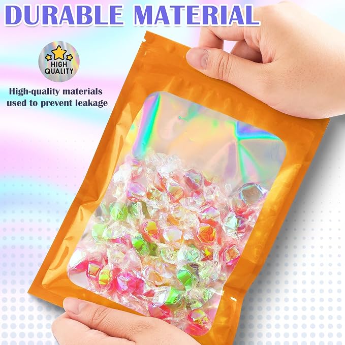 JETMORE 100 Pcs Mylar Bags, Smell Proof Bags Foil Pouch, Holographic Resealable - Image 4