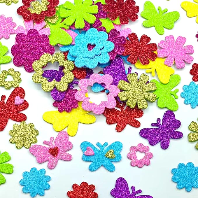 180PCS Glitter Foam Flower Stickers, Spring Theme Puffy Shapes | - Image 6