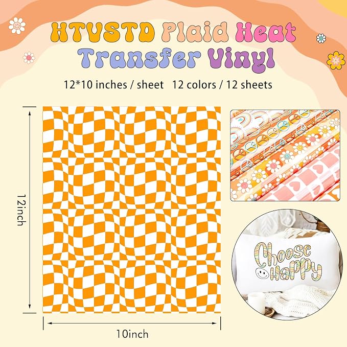 HTVSTD Plaid HTV Heat Transfer Vinyl 12 Sheets 12×10in Iron on Vinyl | - Image 2
