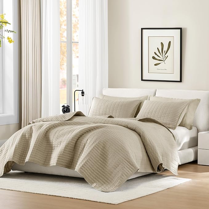 Comfort Spaces King Quilt Set Modern Reversible Plaid Coverlet King Bedding Set - Image 2