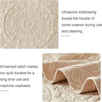 WURUIBO Beige Quilt Set King/Cal King Size, Embossing Microfiber Bedspreads - Image 5