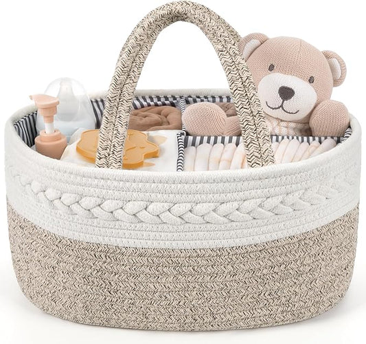 Maliton Extra Large Baby Diaper Caddy Organizer, Cotton Rope Nursery Basket, Portable Diaper Organizer for changing table, Car, Diaper Storage Organizer for Baby Stuff, Baby Shower Gifts for Newborn