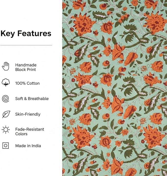 E-Tailor® Hand-Block Printed Pre-Cut Cotton Fabric Ideal - Image 3