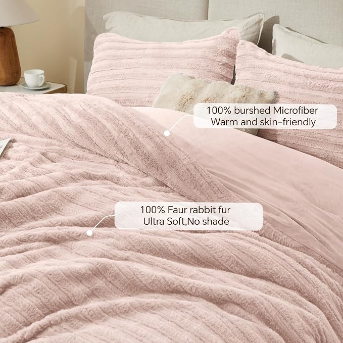 BEDELITE Fleece King Comforter Set -Super Soft & Warm Fluffy Pink Faux Fur - Image 3