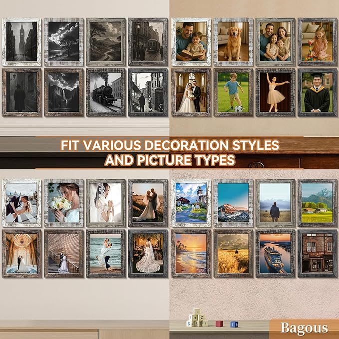 8x10 Picture Frames Set of 8, Vintage Rustic Farmhouse Industrial Style Photo - Image 2