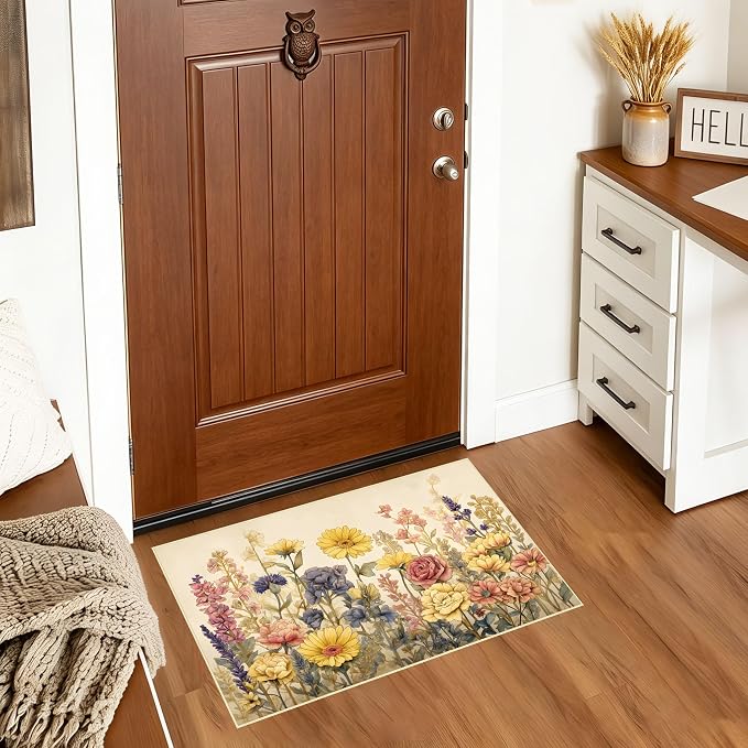 Vintage Floral Faux Cashmere Non-Slip Rug, 15.7 x 23.6 Inches, Cream Botanical - Image 7