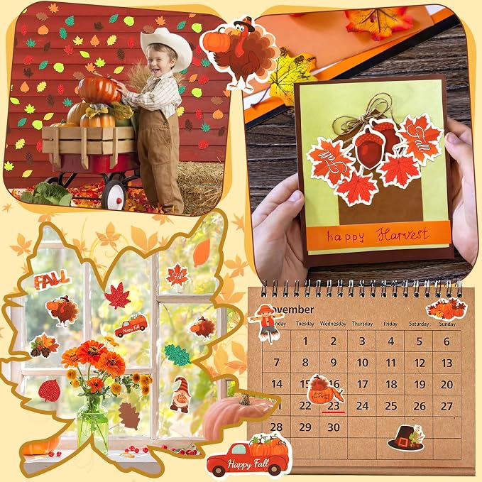 600Pcs Fall Thanksgiving Foam Sticker Glitter Maple Leaf Sticker | Autumn Decals - Image 4