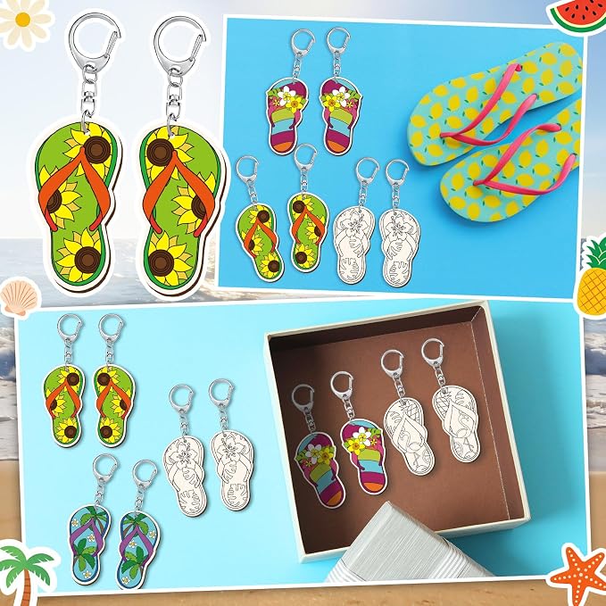 RattanView 24 Pcs Flip Flop Slipper Craft Color Your Own Keychains DIY Craft - Image 5