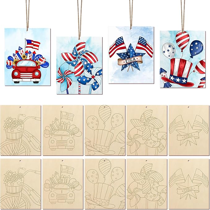 COCHIE 10 Pieces Large 4th of July Unfinished Wood Crafts to Paint by COCHIE