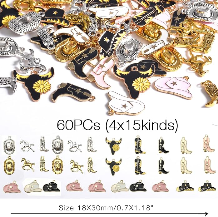 Western Cowboy & Cowgirl Charms, Boot Gun Hat Horse Cactus Trinkets - Image 2