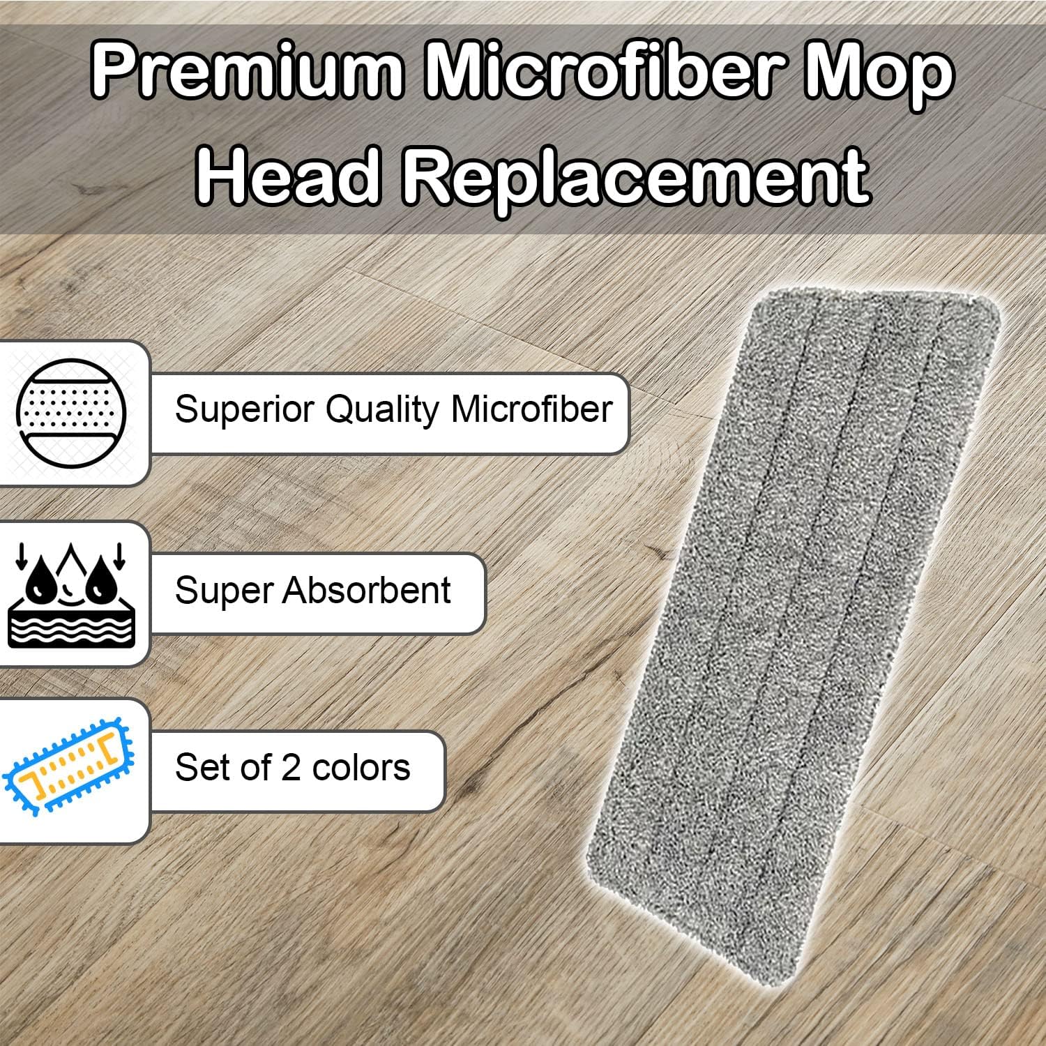 Replacement Mop Head Replacement Microfiber Mop Head Set of 2 per Pack [2 Packs]
