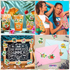 300Pcs Summer Foam Stickers, Colored Hawaii Palm Leaf Flower Foam Sticker Self - Image 6