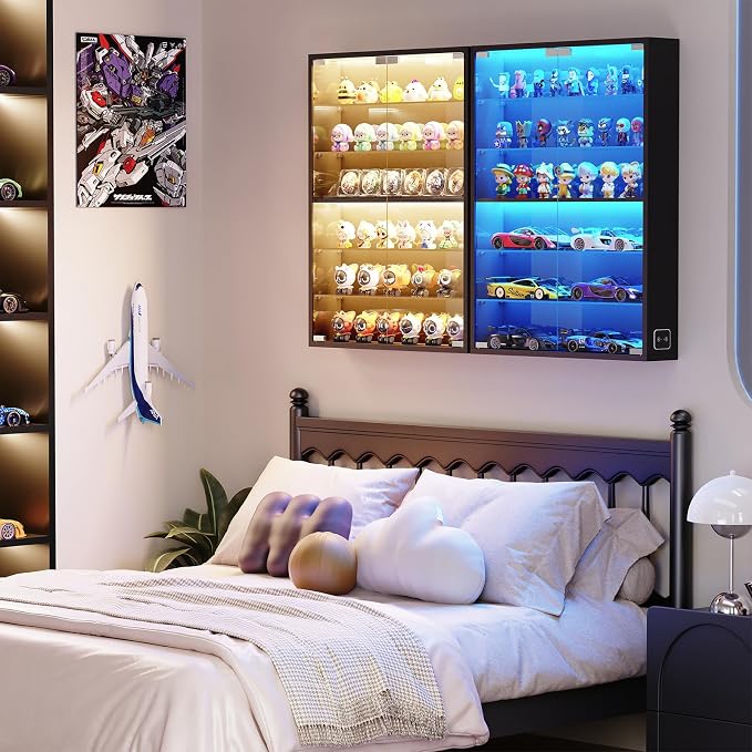 6-Tier Wall Display Case with Glass Doors, LED Sports Card Display Case with - Image 9