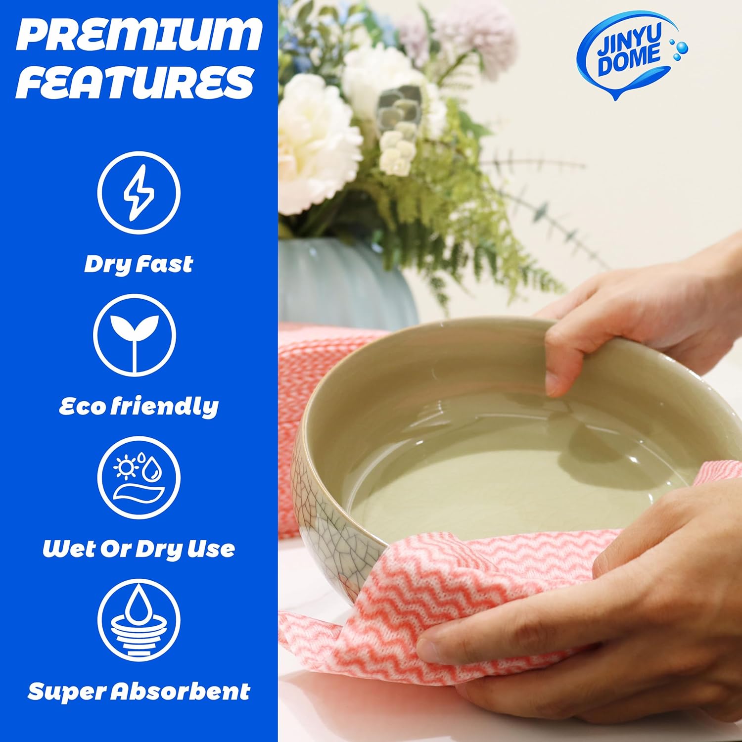 Handi Wipes Reusable Cloths, Red Disposable Kitchen Cleaning Towel Roll, Heavy Duty J Cloth,50 Count