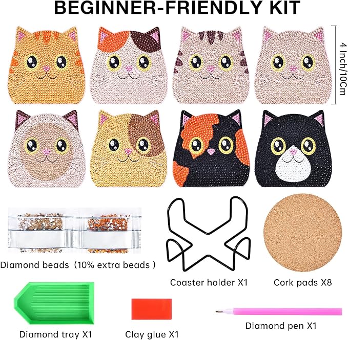 Cat Diamond Art Painting Coasters Kit - Image 2