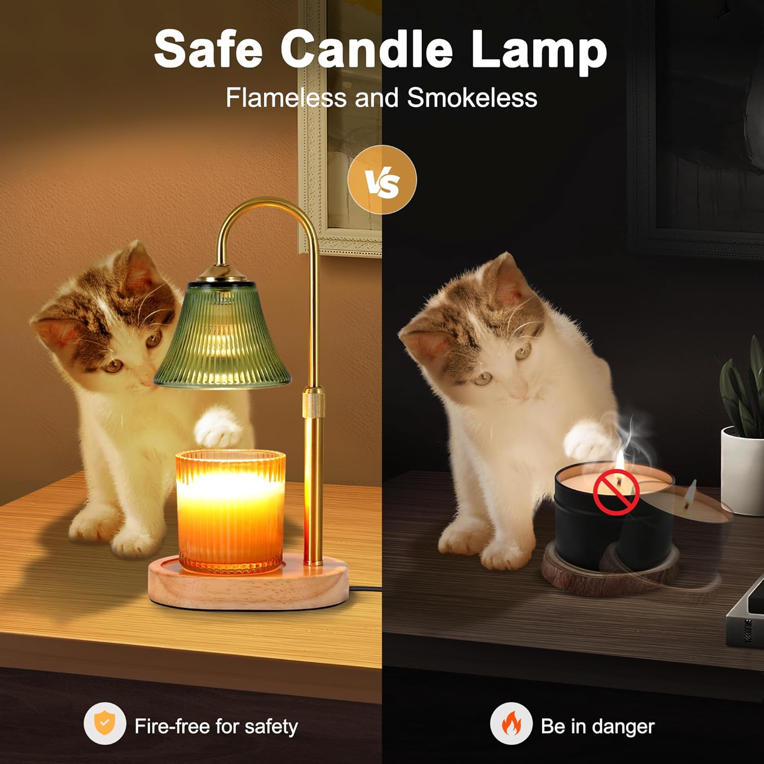 Candle Warmer Lamp, Height Adjustable Candle Warmer with Timer & Dimmer, Electric Candle Lamp with 2 50W Bulbs, Wax Melt Warmer for Scented Jar, Vintage Home Decor Glass Shade(Light Green)