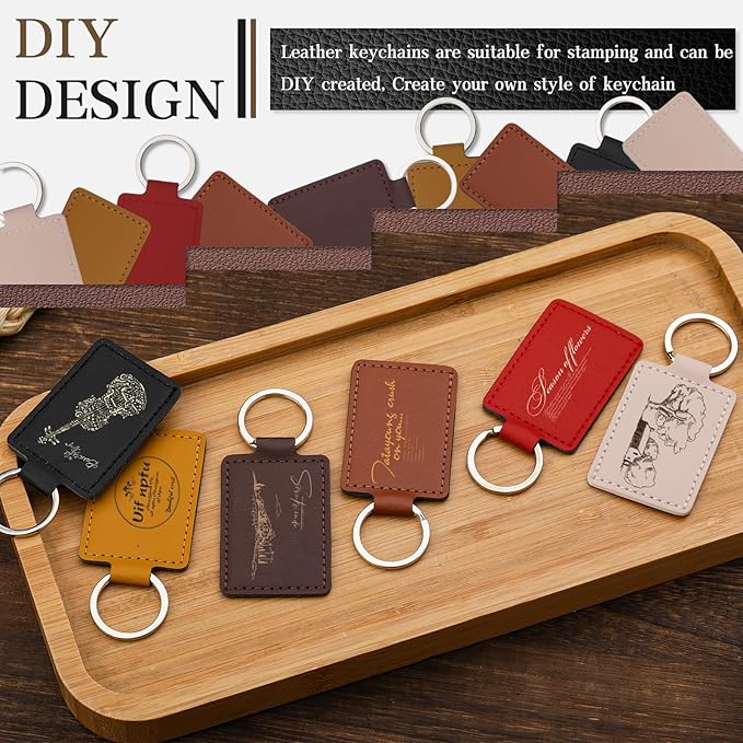 15 Pcs PU Leather Keychain, 6 Colors Leather Keychain Blanks Leather Key Fob Kit - Image 5