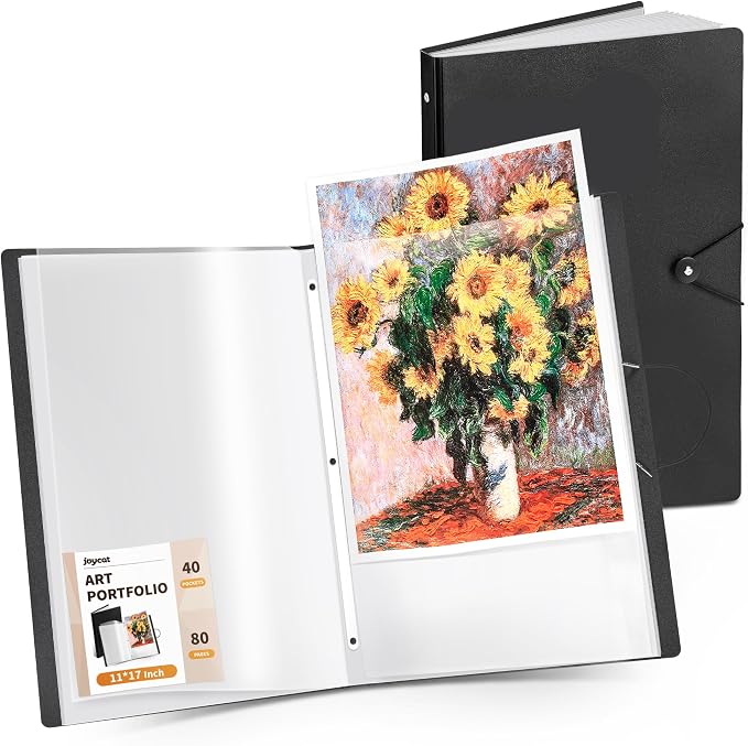JoyCat 11 x 17 Art Portfolio Binder, 40 Acid-Free Clear Pockets Art Folder by JOYCAT