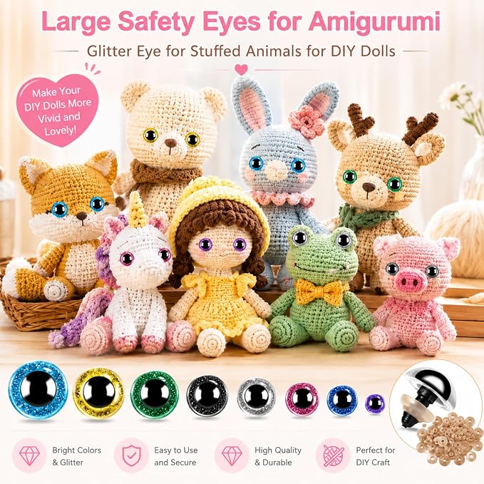 160pcs Large Safety Eyes for Amigurumi Glitter Eye for Stuffed Animals for DIY - Image 7