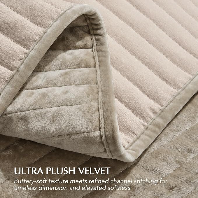 EVERGRACE Velvet Quilt Set Queen Size, Luxurious Soft Striped Channel Bedding - Image 5