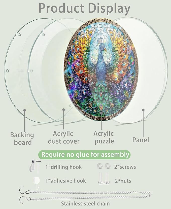 Acrylic Puzzle Suncatcher, Peacock Rainbow Feathers Sun Catcher - Image 6