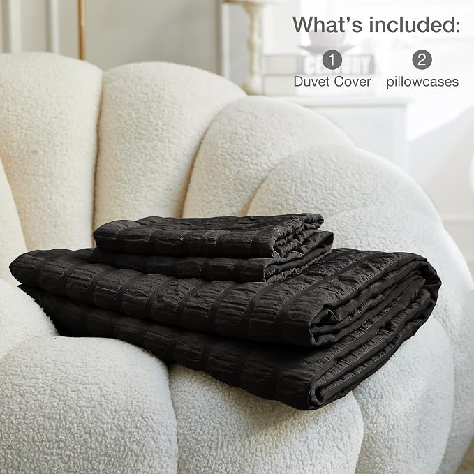 JELLYMONI Black Duvet Cover King Size, Soft Breathable Seersucker Duvet Cover - Image 6