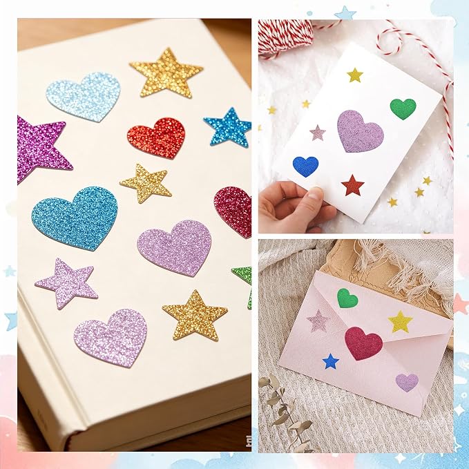 BEISHIDA 1040 PCS Glitter Foam Stickers, Heart Stars Shapes Self-Adhesive - Image 6