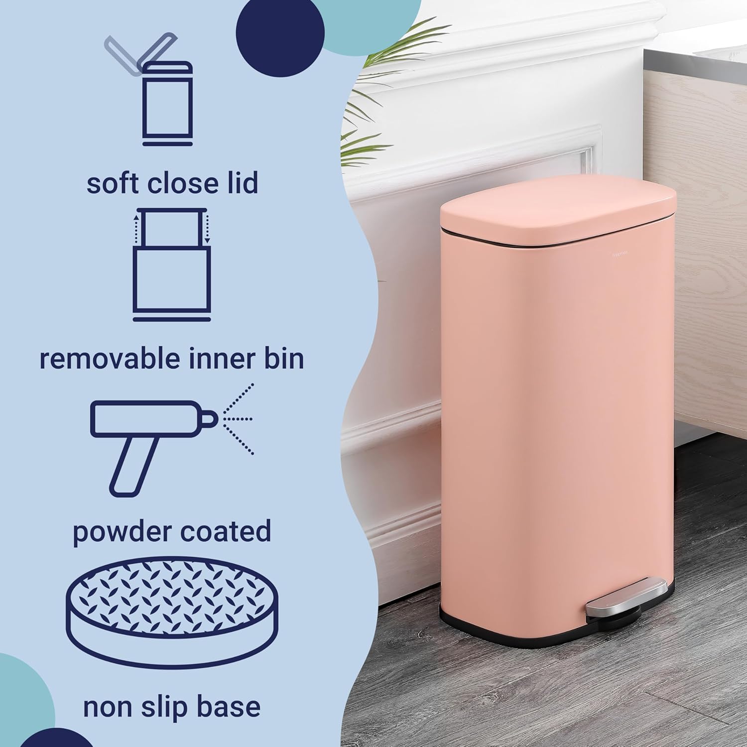happimess HPM1011F Curtis 8-Gallon Step-Open Trash Can, Fingerprint Resistant, Modern, Minimalistic for Home, Kitchen, Laundry Room, Office, Bedroom, Bathroom, Flamingo Pink