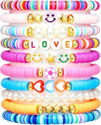 Friendship Bracelets for Girls, 10-Piece Cute Preppy Beaded Bracelet Set for by CHENSILAIYI