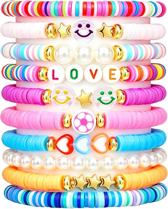 Friendship Bracelets for Girls, 10-Piece Cute Preppy Beaded Bracelet Set for by CHENSILAIYI