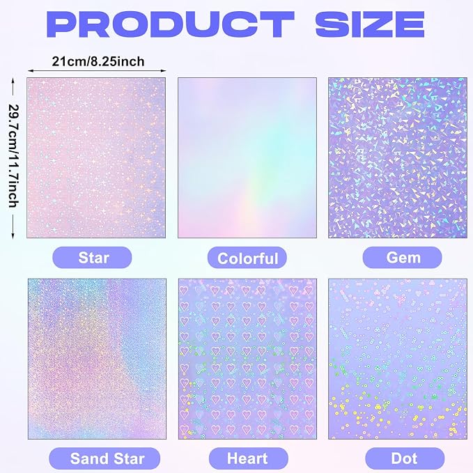 Clabby 36 Sheets Holographic Sticker Paper A4 Vinyl Holographic Laminate Sheets - Image 2